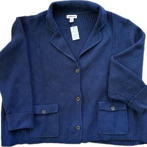 3X Lands' End Navy Shawl-Collar Knit Blazer Sweater NWT